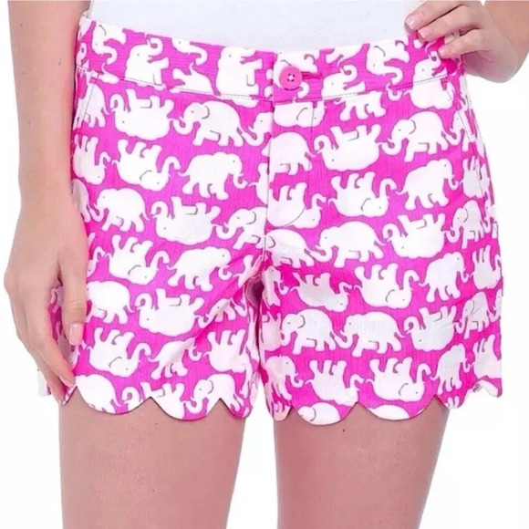 Lilly Pulitzer Buttercup Shorts Tusk in the Sun Pink Elephant Scalloped Size 0 - Picture 1 of 15